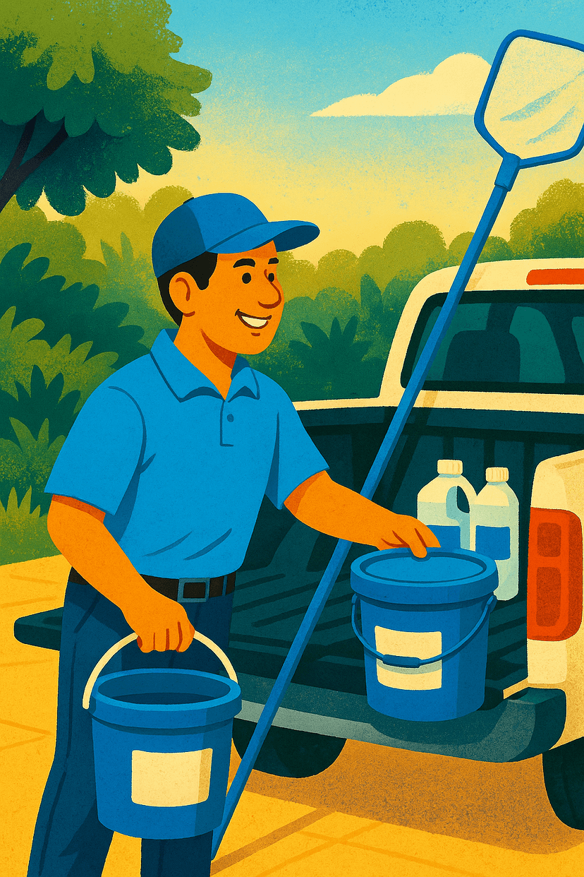 Professional pool technician working